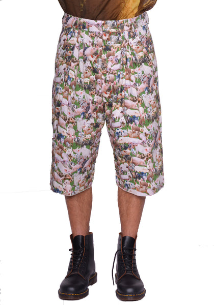 BLESS N°79 ULTRA WIDE PLEATED BERMUDA PANTS PIGS PRINT SS25 | DOSHABURi Shop
