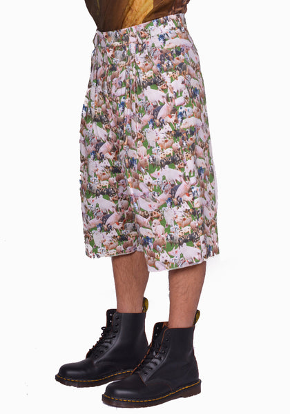 BLESS N°79 ULTRA WIDE PLEATED BERMUDA PANTS PIGS PRINT SS25 | DOSHABURi Shop