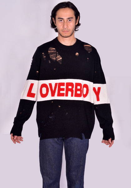 CHARLES JEFFREY LOVERBOY DISTRESSED LOVEBOY LOGO KNIT SWEATER FW24 | DOSHABURI shop