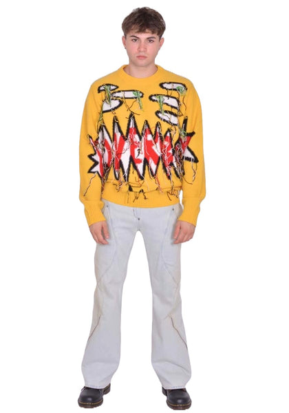 CHARLES JEFFREY LOVERBOY GUDDLE LOGO KNIT SWEATER YELLOW FW25 | DOSHABURI