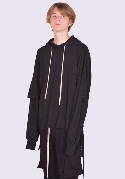 RICK OWENS DRKSHDW HUSTLER HOODED T-SHIRT BLACK FW24  | DOSHABURI Online Shop