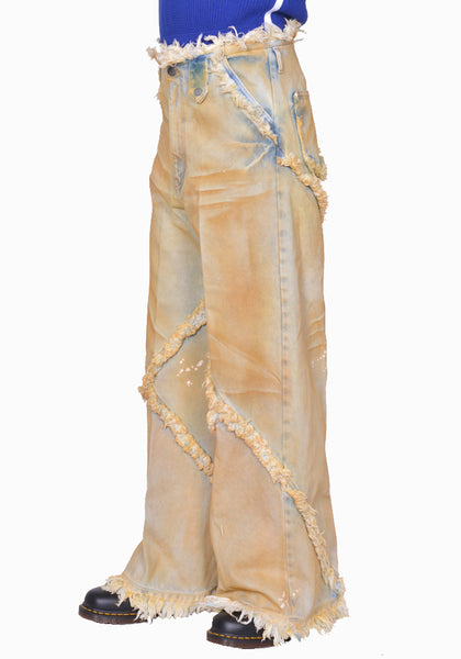 EGONLAB. DN001B ARGYLE DENIM PANTS YELLOW DIRTY SS25 | DOSHABURI Shop