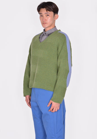 KIKO KOSTADINOV MEN KKSS24KN05-83 DELIAN V-NECK JUMPER MELANGE GREEN/MELANGE BLUE SS24 | DOSHABURI Online Shop