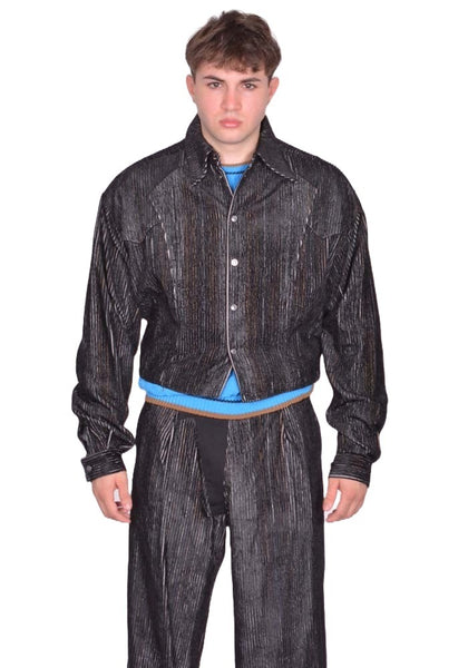 KIKO KOSTADINOV KRANER CROPPED SHIRT JACKET MELANGE BLACK FW25 | DOSHABURI Shop