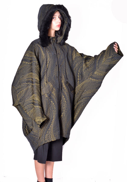 KIKO KOSTADINOV WOMEN KKWAW26C05-41 BITTERN HOODED PONCHO FOLIAGE GREEN 2026FW | DOSHABURI Shop 