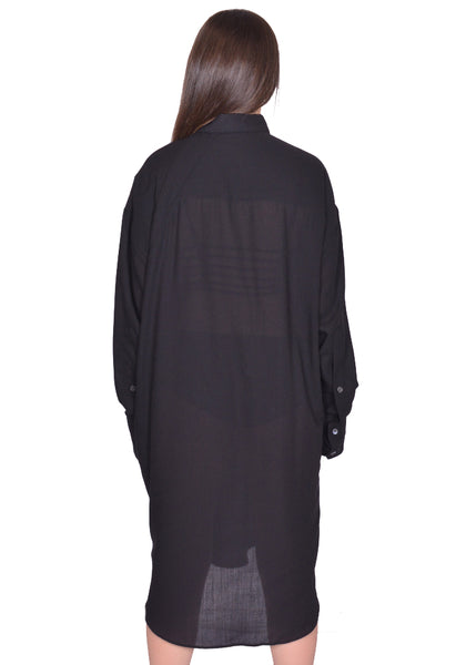 MARINA YEE TWIN PLEAT OVERSIZED LONG SHIRT BLACK SS25 | DOSHABURI Shop