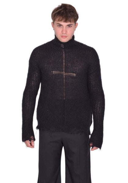 MATIERES FECALES LARISSA KNIT SWEATER SCLERA BLACK FW25 | DOSHABURI Shop