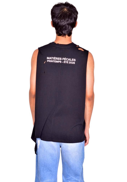 MATIERES FECALES MAT02T002 UNISEX FETISCHE CUT OFF  SLEEVELESS T-SHIRT SCLERA BLACK SS26  | DOSHABURI Shop