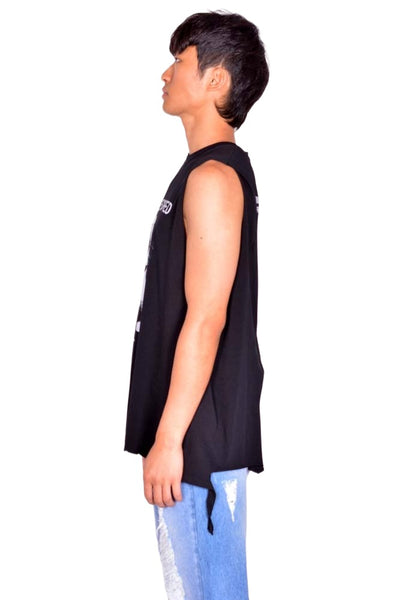 MATIERES FECALES MAT02T002 UNISEX FETISCHE CUT OFF  SLEEVELESS T-SHIRT SCLERA BLACK SS26  | DOSHABURI Shop
