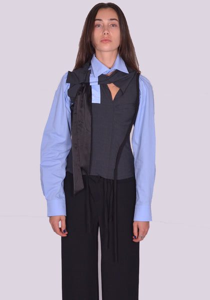 OTTOLINGER DECONSTRUCTED LAVALLIERE BLOUSE BLUE FW24 | DOSHABURI Shop