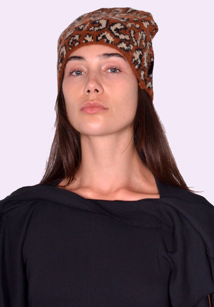 OTTOLINGER LEOPARD KNIT BEANIE BROWN FW24 | DOSHABURI Online Shop