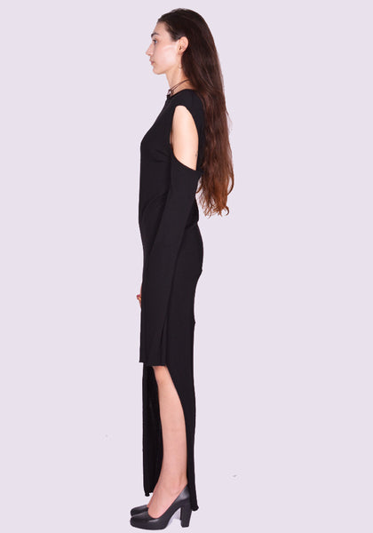 RICK OWENS CAPE SLEEVE WOOL KNIT DRESS BLACK FW24 | DOSHABURI Shop