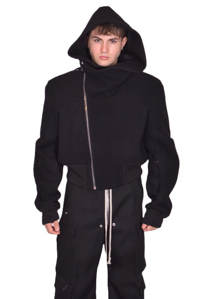 RICK OWENS CROPPED HOODED FLIGHT JACKET BLACK FW25 | DOSHABURI Shop