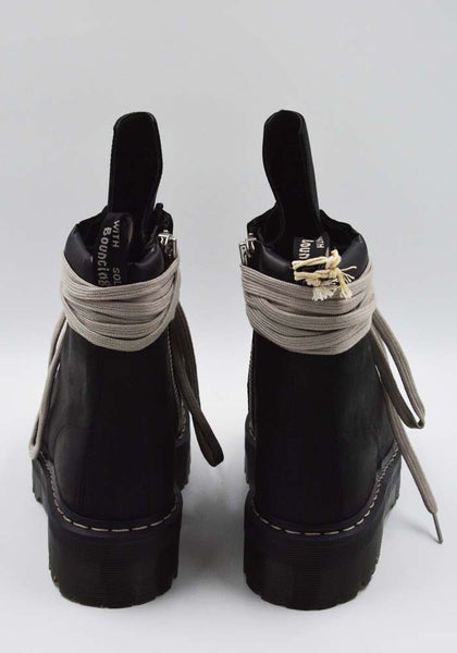 RICK OWENS DR. MARTENS DM02E6813 QUAD SOLE STEEL TOE BOOTS BLACK FW25