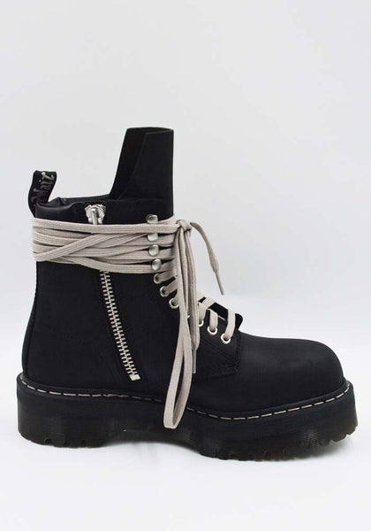 RICK OWENS DR. MARTENS DM02E6813 QUAD SOLE STEEL TOE BOOTS BLACK FW25