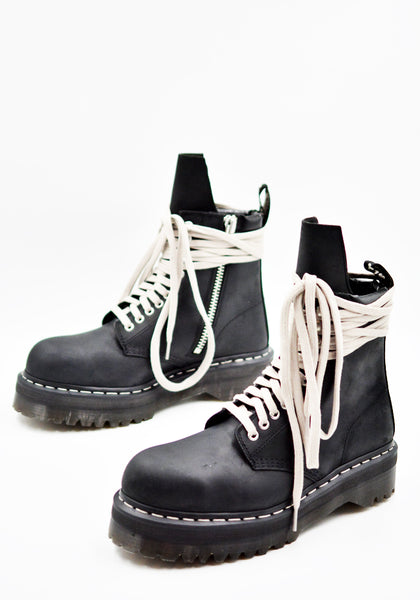 RICK OWENS x DR. MARTENS WOMENS QUAD SOLE STEEL TOE BOOTS BLACK FW26