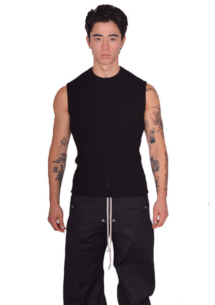 RICK OWENS MEN KNIT VEST BLACK SS25 | DOSHABURI Online Shop