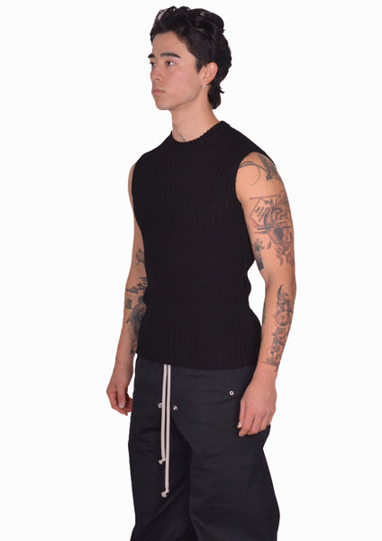 RICK OWENS MEN KNIT VEST BLACK SS25 | DOSHABURI Online Shop