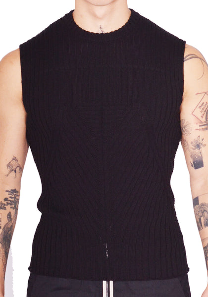 RICK OWENS MEN KNIT VEST BLACK SS25 | DOSHABURI Online Shop