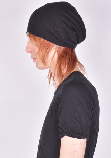 RICK OWENS MEDIUM HAT BLACK CASHMERE SS25 | DOSHABURI Shop