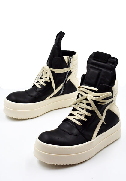 RICK OWENS MEGA BUMPER GEOBASKET SNEAKERS BLACK/MILK FW26 | DOSHABURI