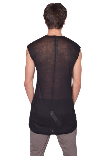 RICK OWENS MEN DEEP V SLEEVELESS T-SHIRT BLACK SS26 | DOSHABURI Shop