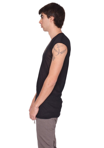 RICK OWENS MEN DEEP V SLEEVELESS T-SHIRT BLACK SS26 | DOSHABURI Shop