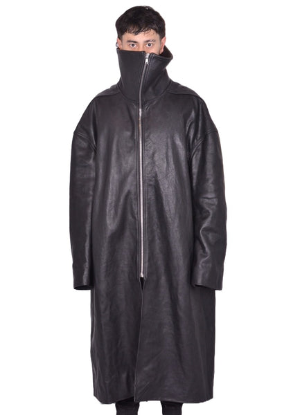 RICK OWENS MEN DRACUCOLLAR LEATHER COAT BLACK FW25 | DOSHABURI Shop