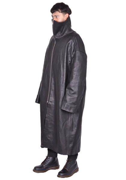 RICK OWENS MEN DRACUCOLLAR LEATHER COAT BLACK FW25 | DOSHABURI Shop