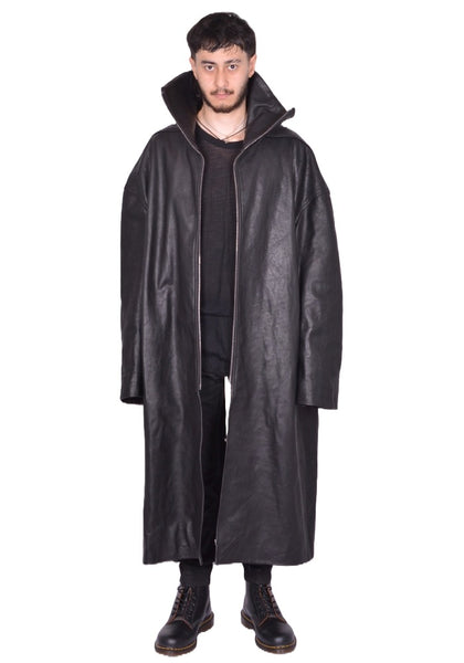 RICK OWENS MEN DRACUCOLLAR LEATHER COAT BLACK FW25 | DOSHABURI Shop