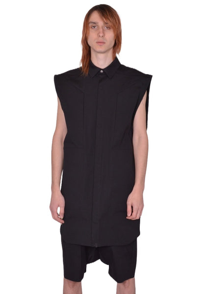 RICK OWENS MEN JUMBO SLEEVELESS OUTERSHIRT BLACK SS26 | DOSHABURI Shop
