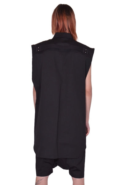RICK OWENS MEN JUMBO SLEEVELESS OUTERSHIRT BLACK SS26 | DOSHABURI Shop