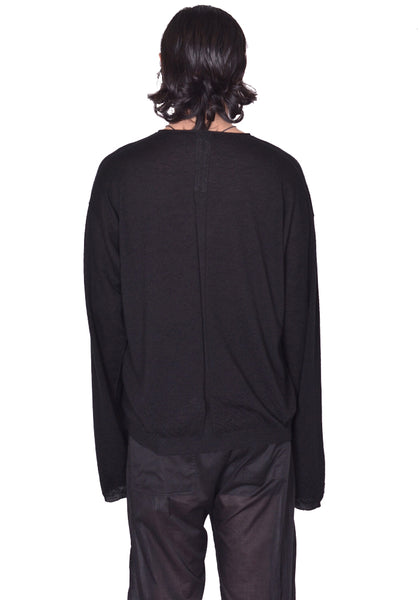 RICK OWENS MEN KNITTED V-NECK PULLOVER BLACK SS25 | DOSHABURI Shop