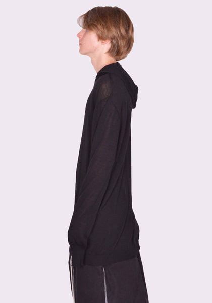RICK OWENS MEN OVERSIZED HOODED KNIT SWEATER BLACK FW24 | DOSHABURI Shop