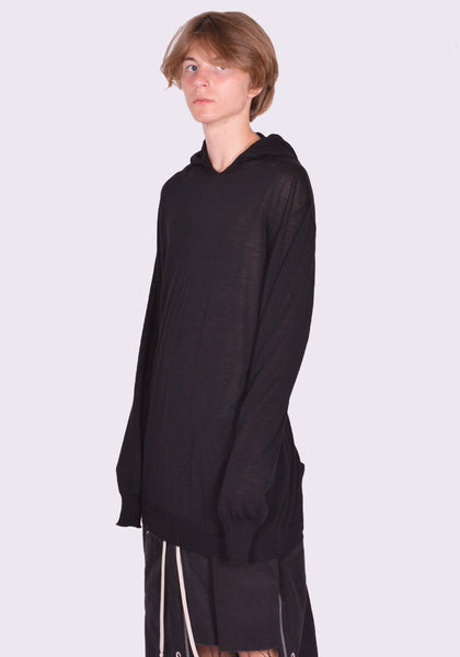 RICK OWENS MEN OVERSIZED HOODED KNIT SWEATER BLACK FW24 | DOSHABURI Shop