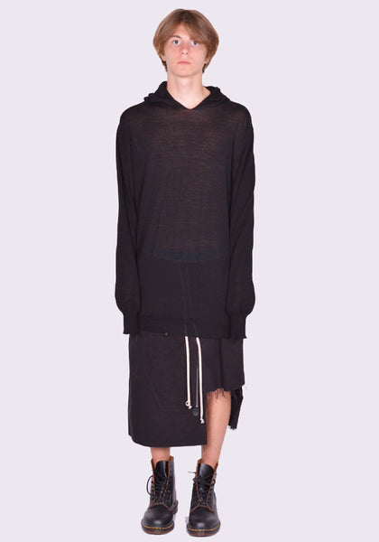 RICK OWENS MEN OVERSIZED HOODED KNIT SWEATER BLACK FW24 | DOSHABURI Shop
