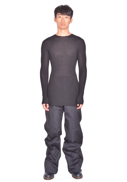 RICK OWENS MEN RIBBED ROUND NECK SWEATER BLACK FW26 | DOSHABURI Shop
