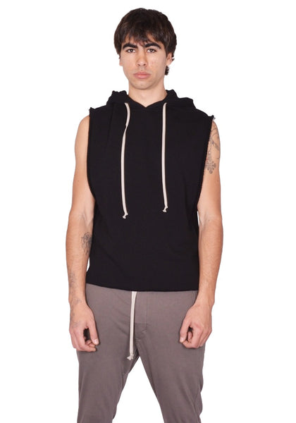 RICK OWENS MEN RU01F2153 JNT SLEEVELESS SWEAT HOODIE BLACK - DOSHABURI
