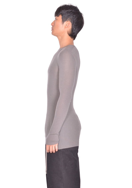 RICK OWENS RIBBED ROUND NECK kNIT SWEATER DUST FW26 | DOSHABURI Shop