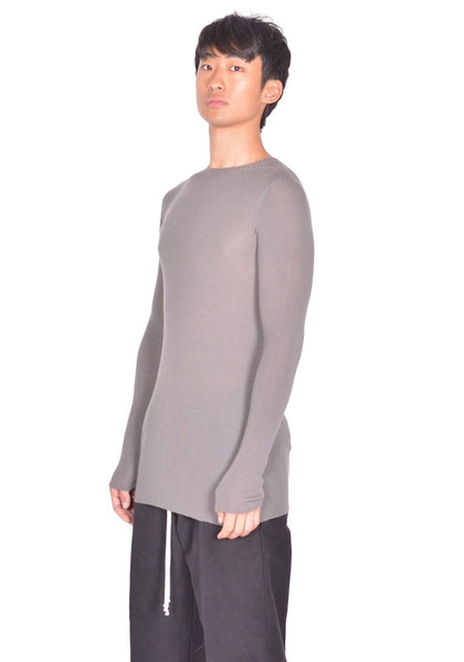 RICK OWENS RIBBED ROUND NECK kNIT SWEATER DUST FW26 | DOSHABURI Shop