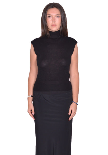 RICK OWENS SLEEVELESS TURTLE KNIT TOP BLACK SS25 | DOSHABURI Shop