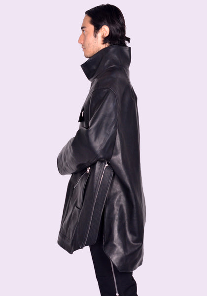 RICK OWENS MOUNTAINEERING SMOCK LEATHER JACKET BLACK FW24 | DOSHABURI Shop