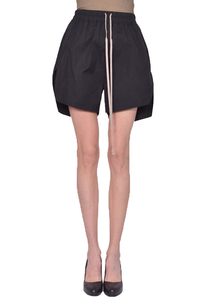 RICK OWENS WOMEN BOXERS WOVEN SHORTS BLACK SS25 | DOSHABURI Shop