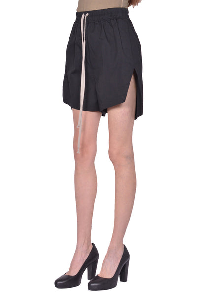 RICK OWENS WOMEN BOXERS WOVEN SHORTS BLACK SS25 | DOSHABURI Shop