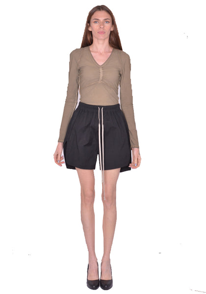 RICK OWENS WOMEN BOXERS WOVEN SHORTS BLACK SS25 | DOSHABURI Shop