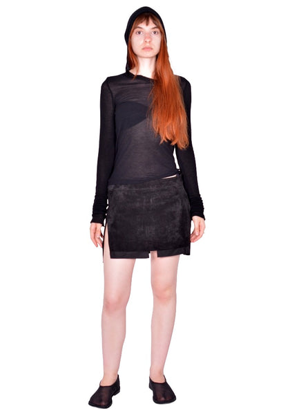 RICK OWENS WOMEN FOG CUTOFF MINI SKIRT BLACK FW26 | DOSHABURI Shop