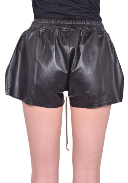 RICK OWENS WOMEN  FOG LEATHER BOXER SHORTS BLACK FW25 | DOSHABURI Shop
