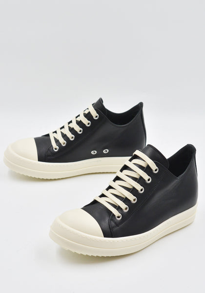 RICK OWENS WOMEN LEATHER LOW-CUT SNEAKERS BLACK SS25 | DOSHABURI Shop