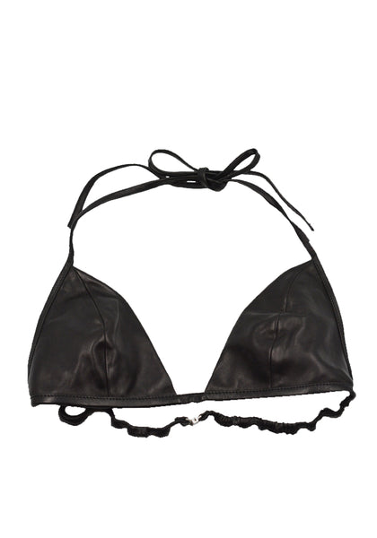 RICK OWENS WOMEN RO01E7091 LBY LEATHER BRA BLACK SS25 | DOSHABURI Shop