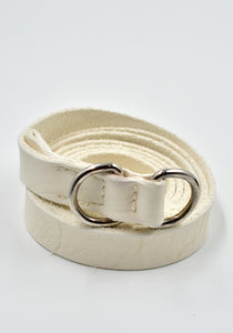 100% bison full grain leather, Unisex belt in white with double D-buckle closure 